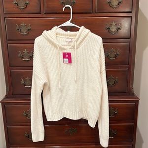 Plush cream colored hooded sweater.